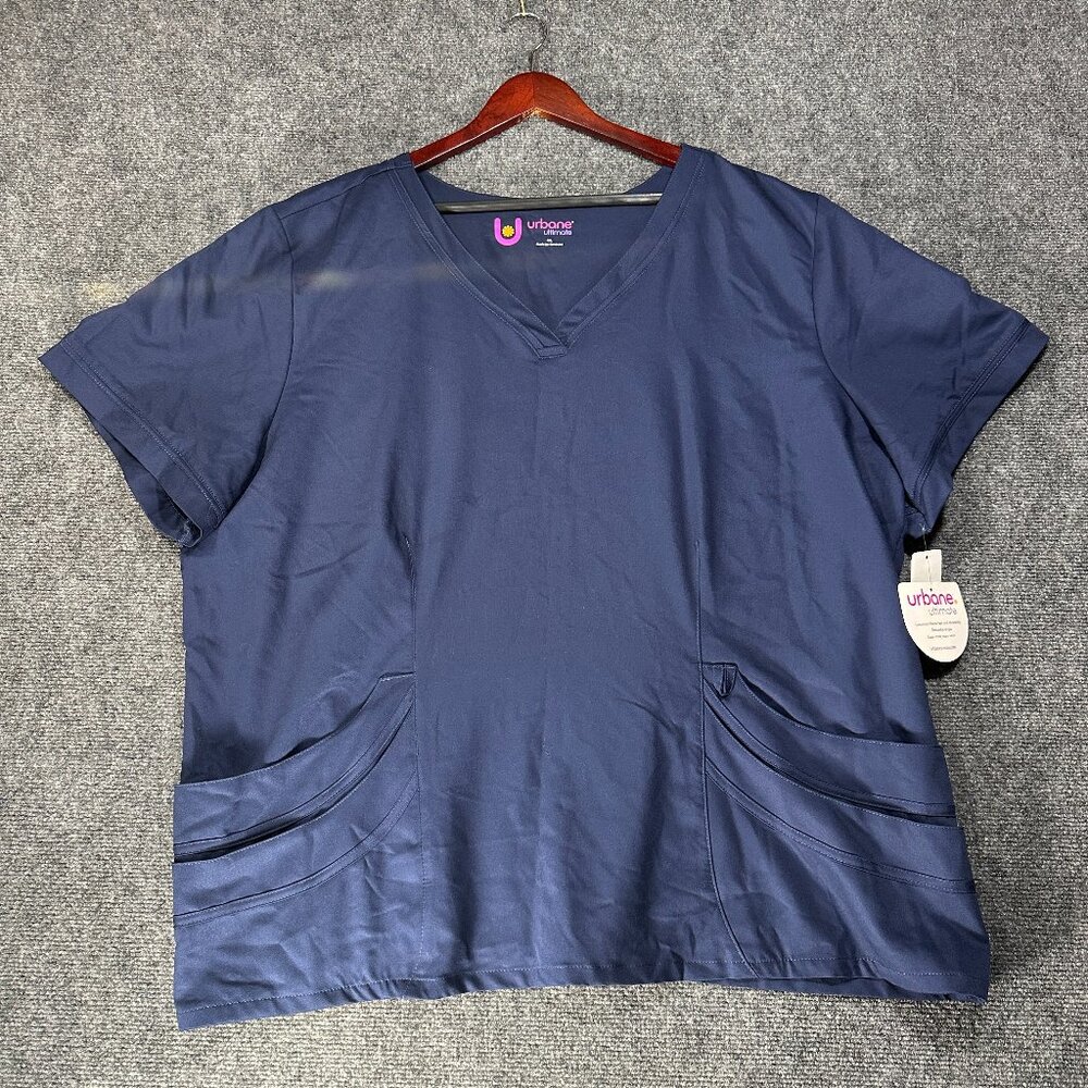 Urbane Ultimate Top Size 4XL Navy Blue Short Sleeve Pockets V Neck NEW